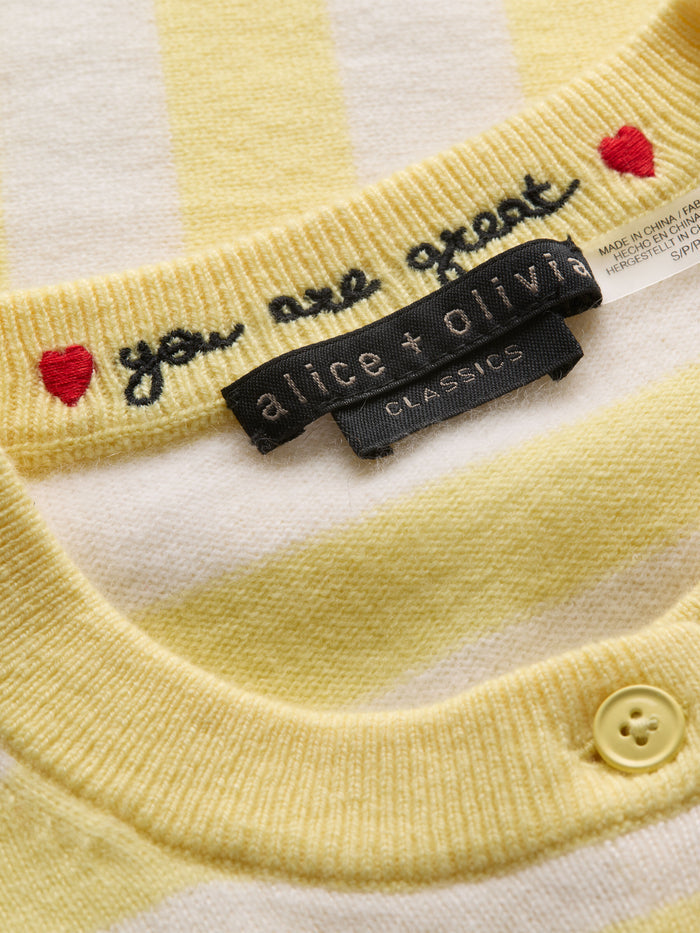 DOLLIE STRIPED CASHMERE CARDIGAN - BUTTER/ECRU