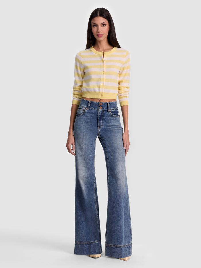 DOLLIE STRIPED CASHMERE CARDIGAN - BUTTER/ECRU