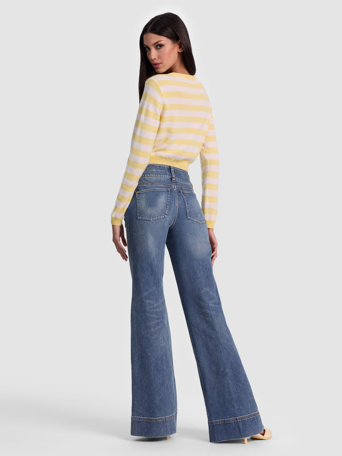 DOLLIE STRIPED CASHMERE CARDIGAN - BUTTER/ECRU
