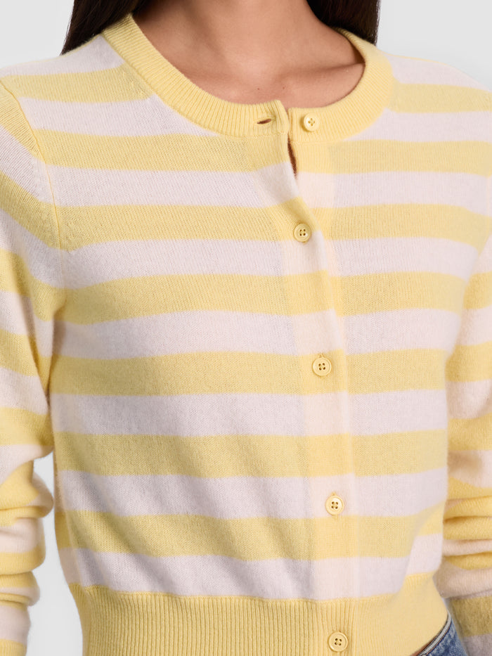 DOLLIE STRIPED CASHMERE CARDIGAN - BUTTER/ECRU