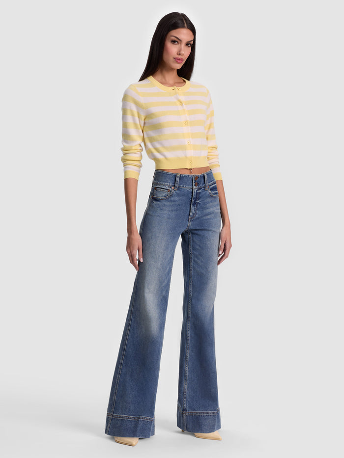 DOLLIE STRIPED CASHMERE CARDIGAN - BUTTER/ECRU