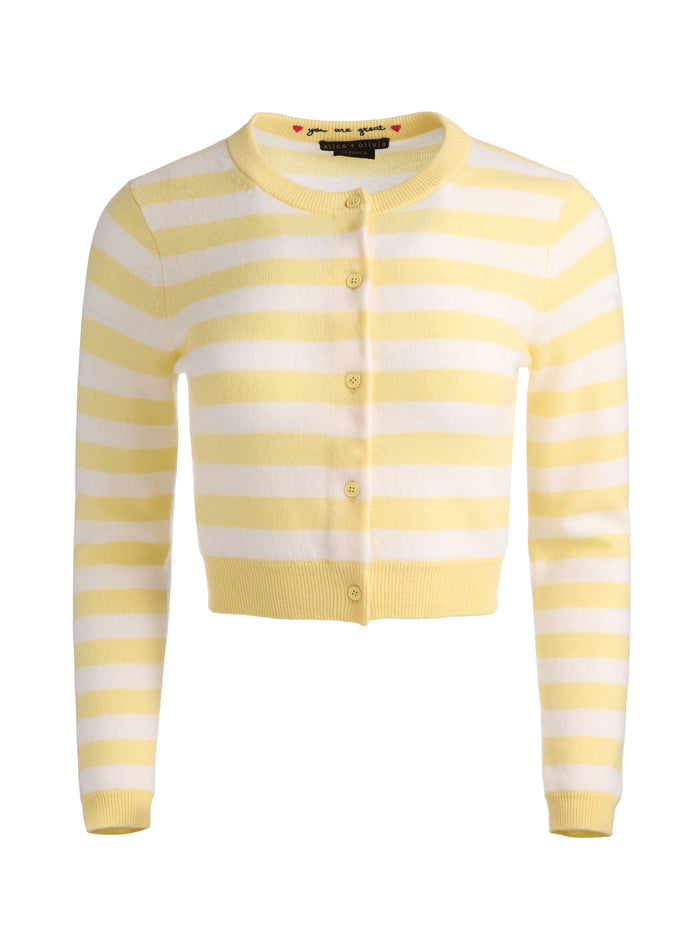 DOLLIE STRIPED CASHMERE CARDIGAN - BUTTER/ECRU