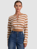 DOLLIE STRIPED CASHMERE CARDIGAN - PRALINE/ECRU