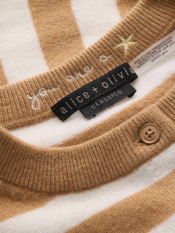 DOLLIE STRIPED CASHMERE CARDIGAN - PRALINE/ECRU