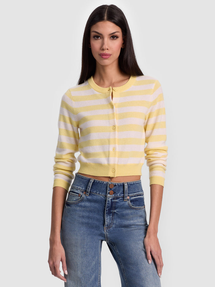 DOLLIE STRIPED CASHMERE CARDIGAN - BUTTER/ECRU