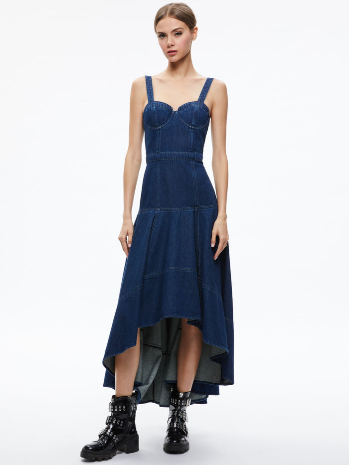 DONELLA DENIM HIGH LOW DRESS - LOVE TRAIN