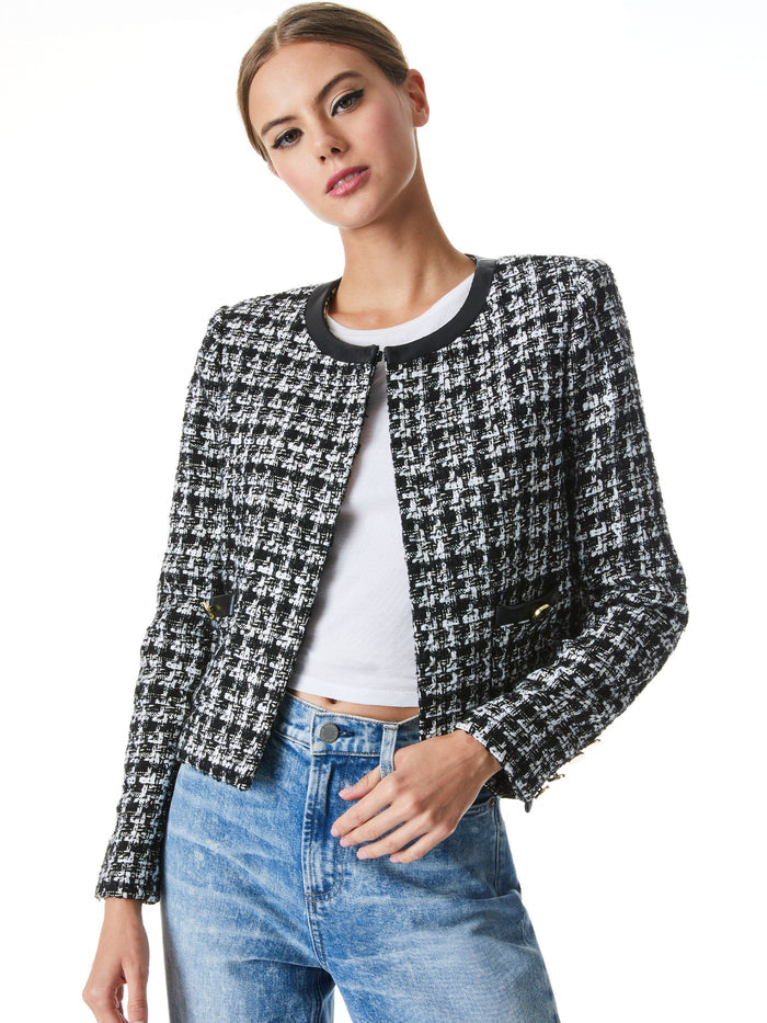 DONITA VEGAN LEATHER TRIM JACKET - BLACK/OFF WHITE
