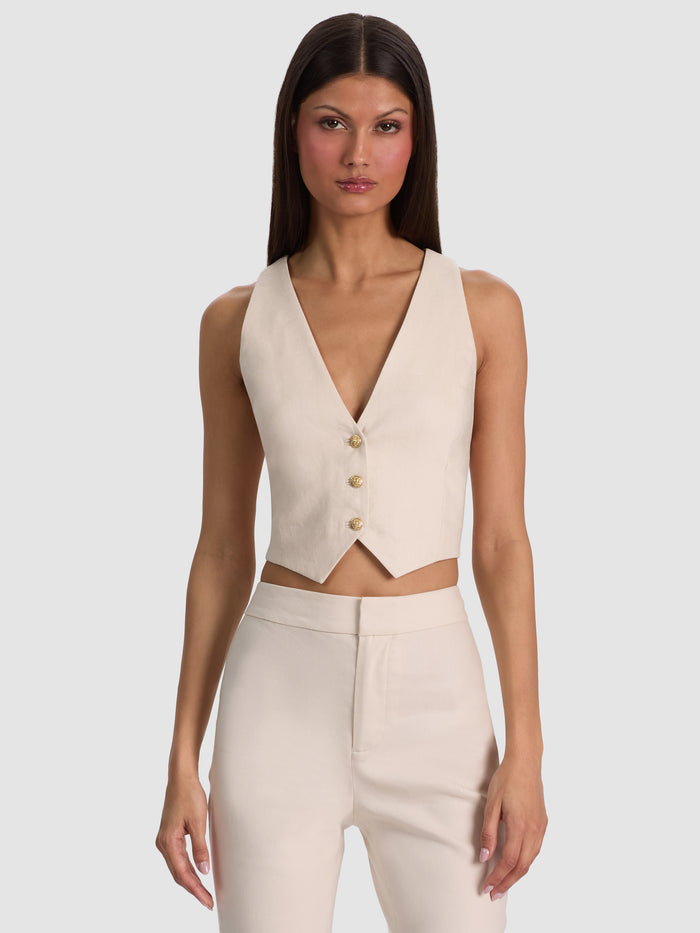 DONNA LINEN VEST - OATMEAL