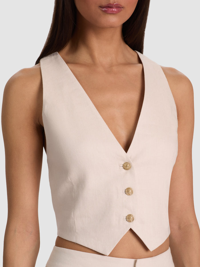 DONNA LINEN VEST - OATMEAL