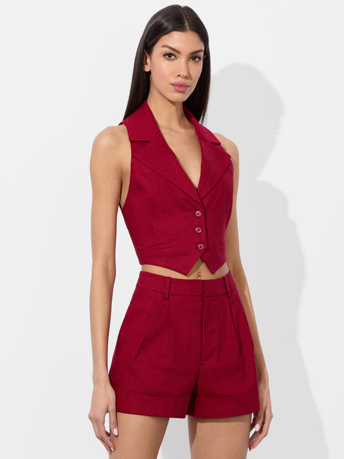 DONNA LINEN VEST - DARK CHERRY
