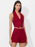 DONNA LINEN VEST - DARK CHERRY
