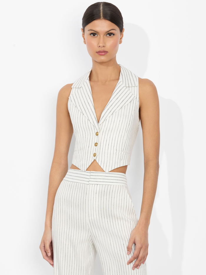 DONNA LINEN VEST - OFF WHITE/BLACK