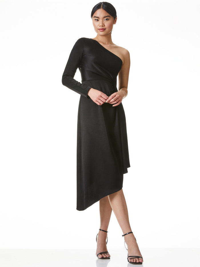 DORA ASYMMETRICAL OFF THE SHOULDER DRESS - BLACK