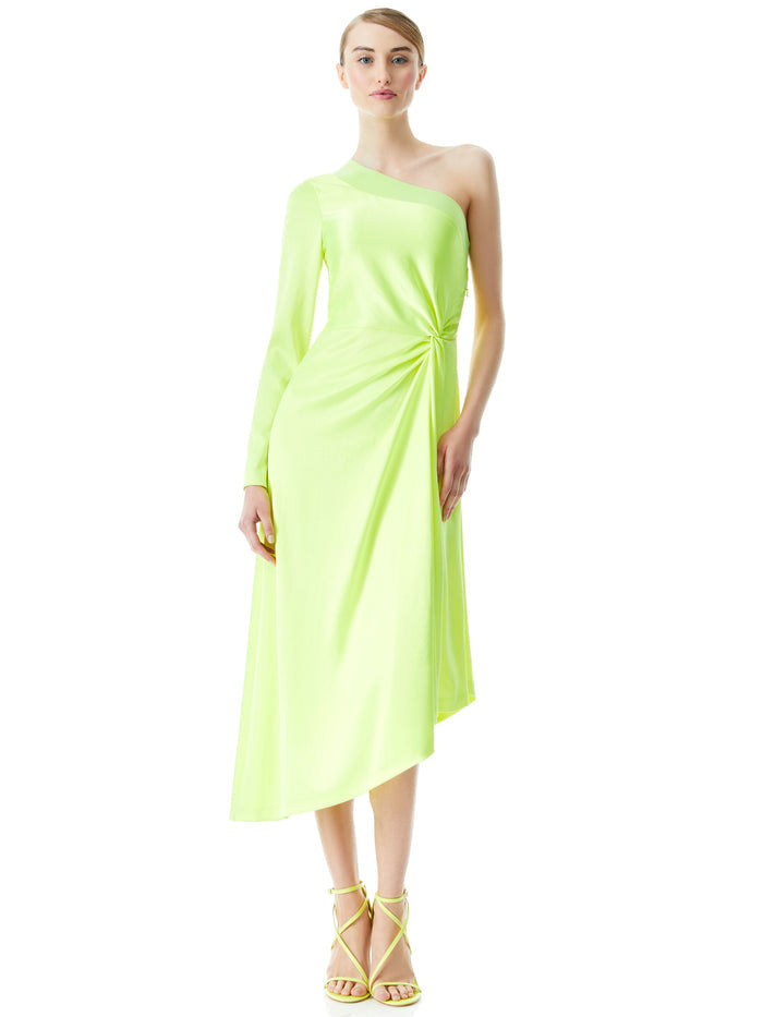 DORA ASYMMETRICAL OFF THE SHOULDER DRESS - NEON KEYLIME
