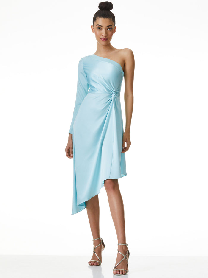DORA ASYMMETRICAL OFF THE SHOULDER DRESS - POWDER BLUE