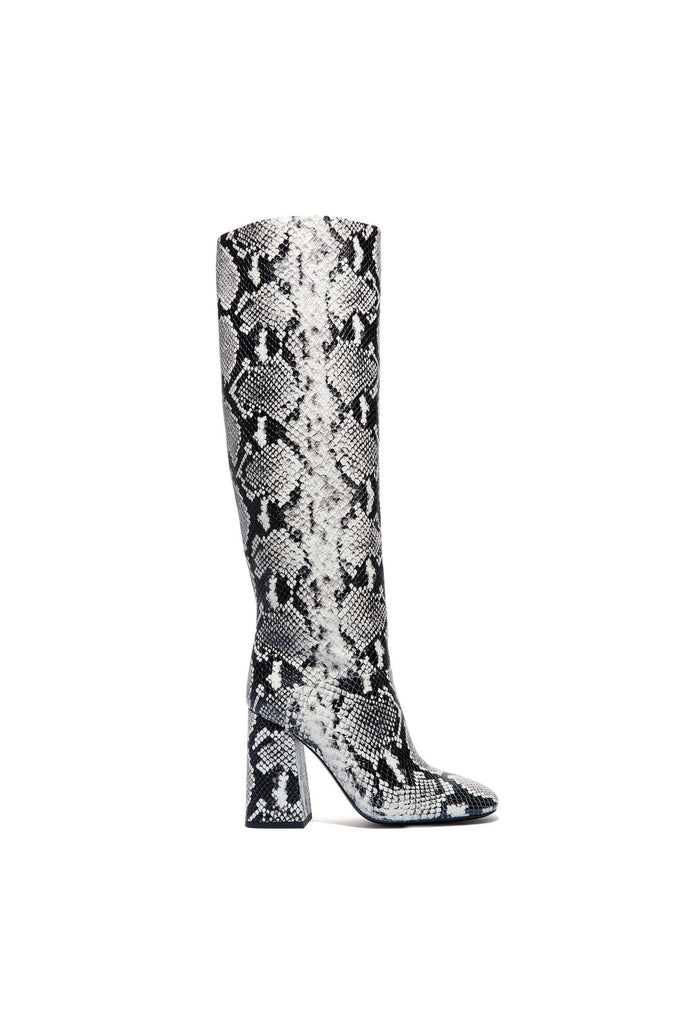 DORIEY SNAKE SKIN HIGH BOOT - BLACK/WHITE
