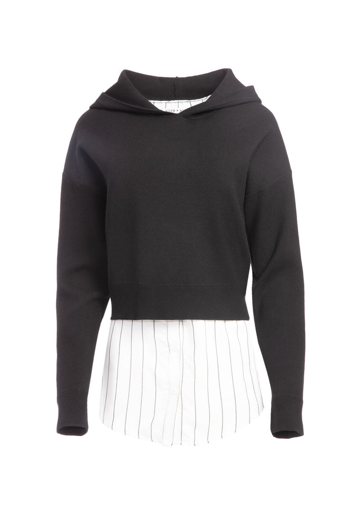 DORMA BOXY HOODIE BUTTON DOWN - BLACK/WHITE
