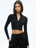 DORRIS RIBBED ZIP UP CARDIGAN - BLACK