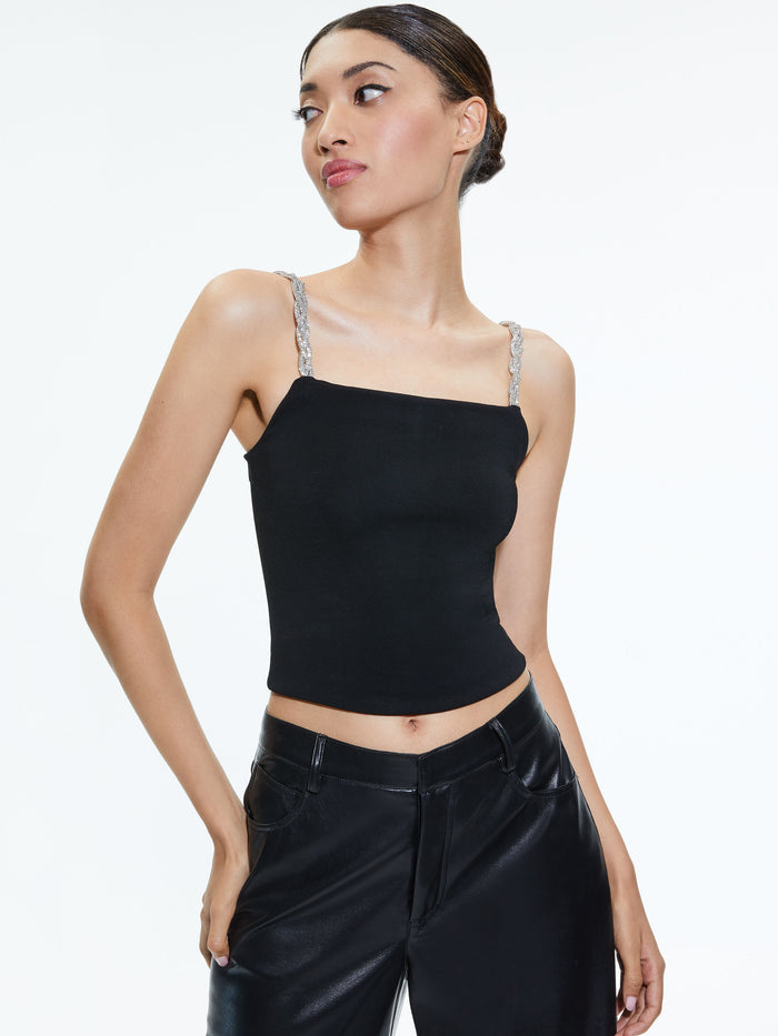 DRINA EMBELLISHED STRAP TANK - BLACK