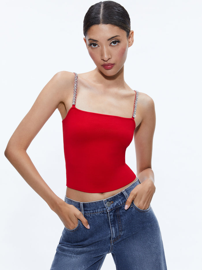 DRINA EMBELLISHED STRAP TANK - PERFECT RUBY