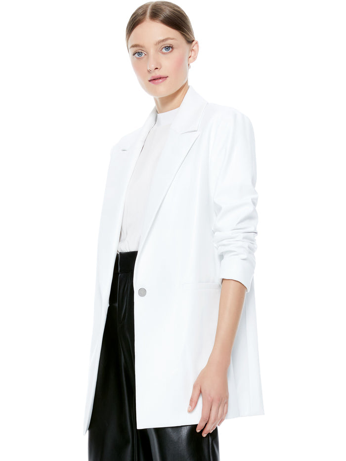 DUNN ROLL CUFF VEGAN LEATHER BLAZER - OFF WHITE