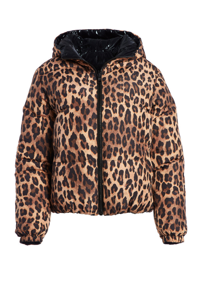 DURHAM REVERSIBLE BUTTERFLY PUFFER - SPOTTED LEOPARD DARK TAN/ BLK