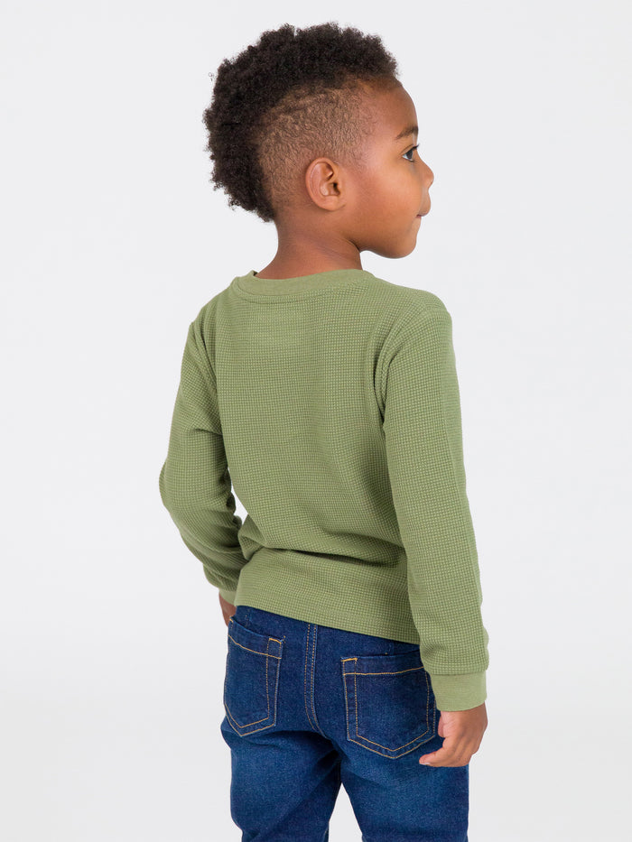 Dusty Olive Waffle Knit Long Sleeve Crew