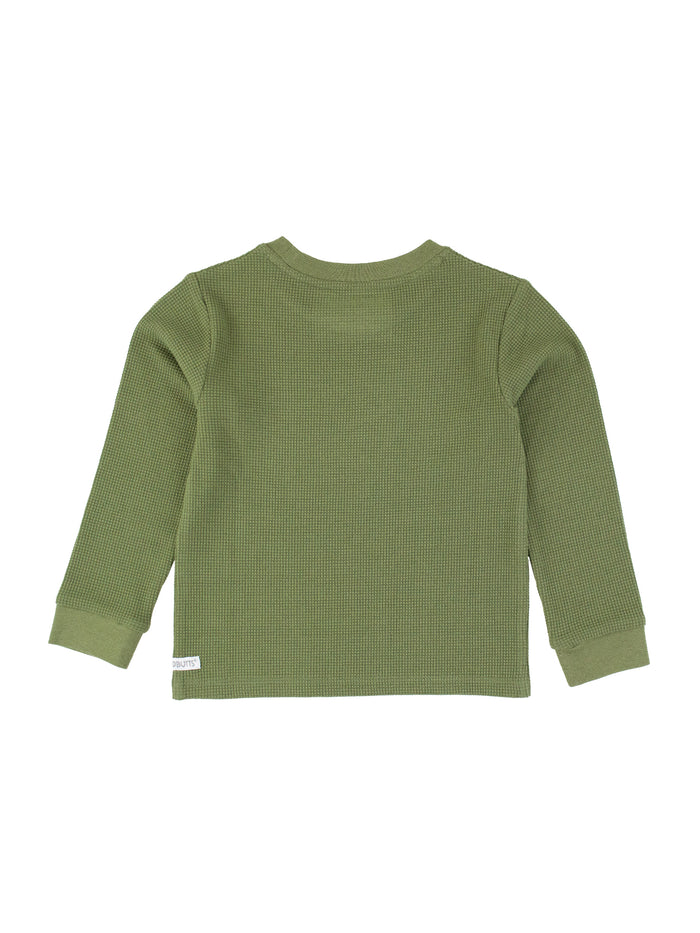 Dusty Olive Waffle Knit Long Sleeve Crew