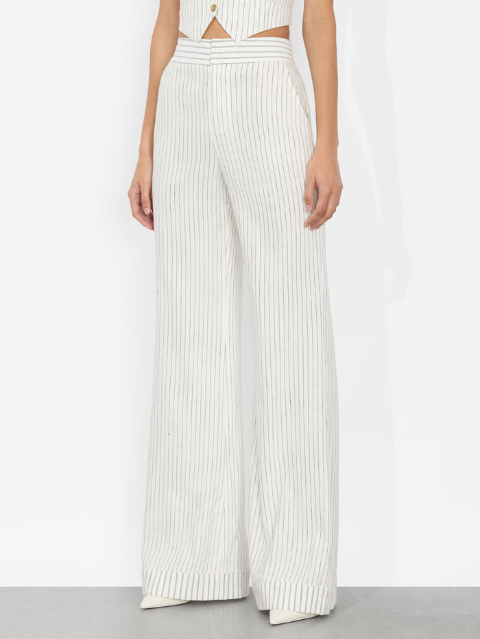 DYLAN CUFFED LINEN PANT - PINSTRIPE OFF WHITE/BLACK