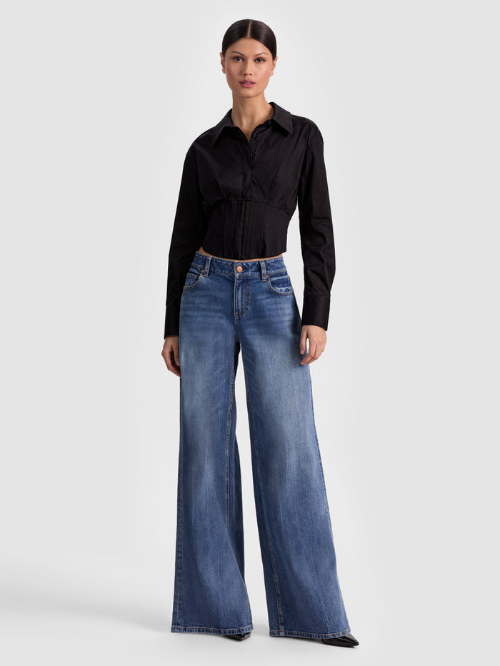 EDIE CORSET BUTTON DOWN - BLACK