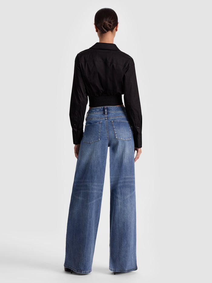 EDIE CORSET BUTTON DOWN - BLACK