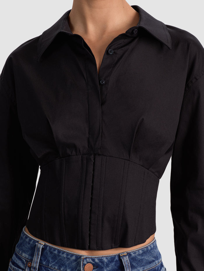 EDIE CORSET BUTTON DOWN - BLACK