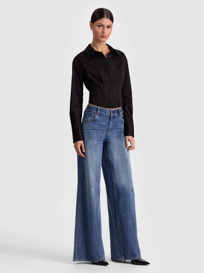 EDIE CORSET BUTTON DOWN - BLACK