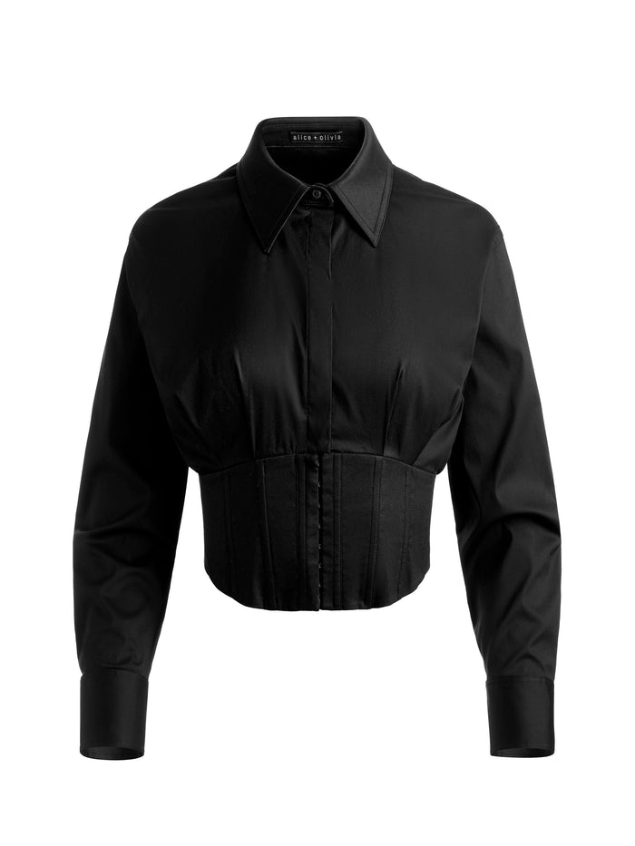 EDIE CORSET BUTTON DOWN - BLACK