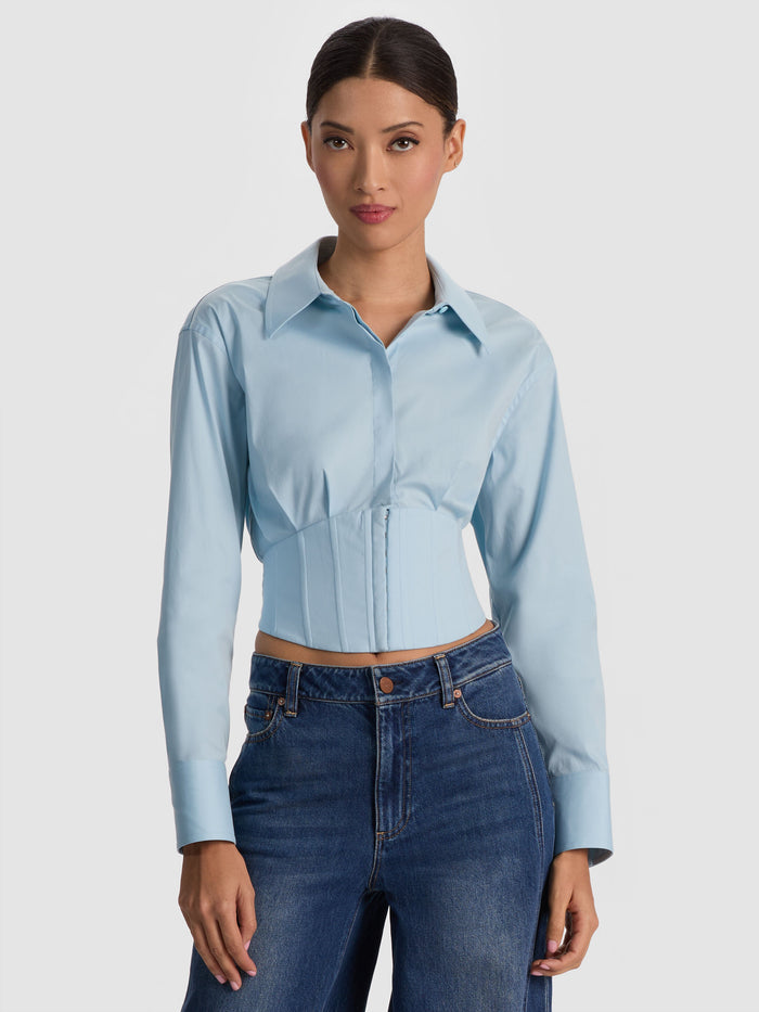 EDIE CORSET BUTTON DOWN - CAROLINA BLUE