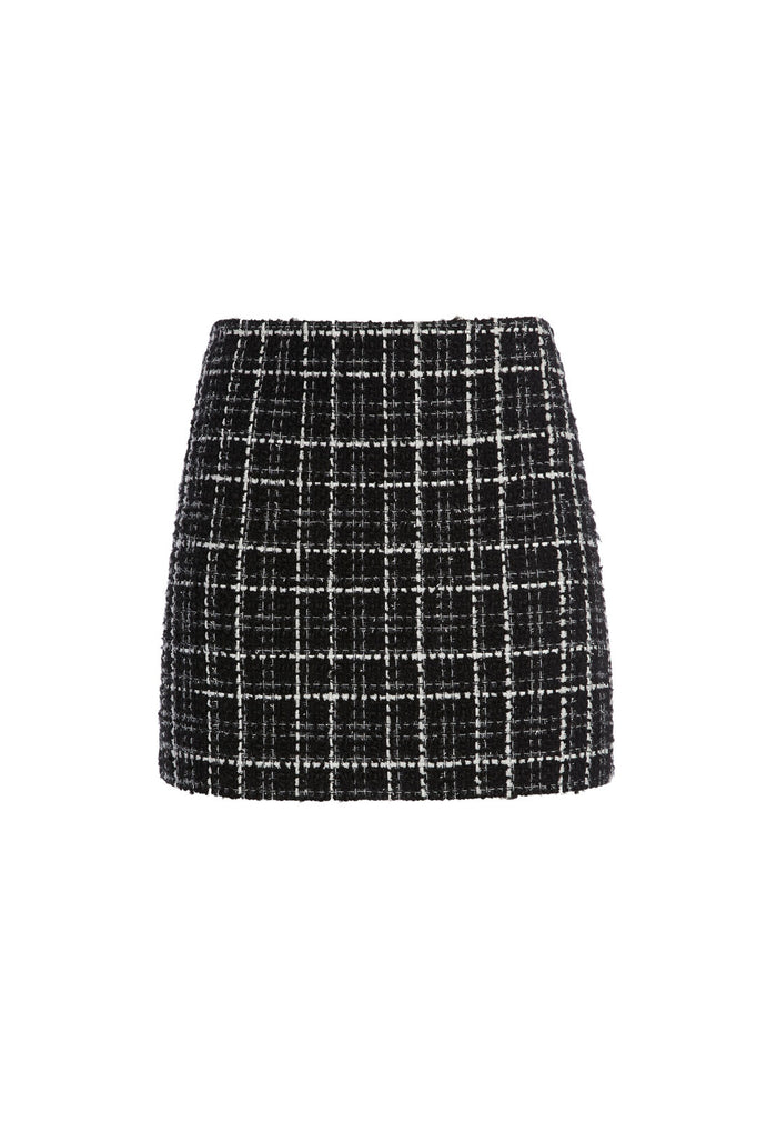 ELANA SHIMMER LEOPARD MINI SKIRT - BLACK/WHITE