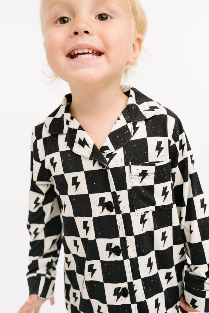 Electric Checkered Bamboo Button Up Set