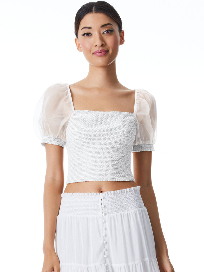 ELIANA SMOCKED CROP TOP - OFF WHITE
