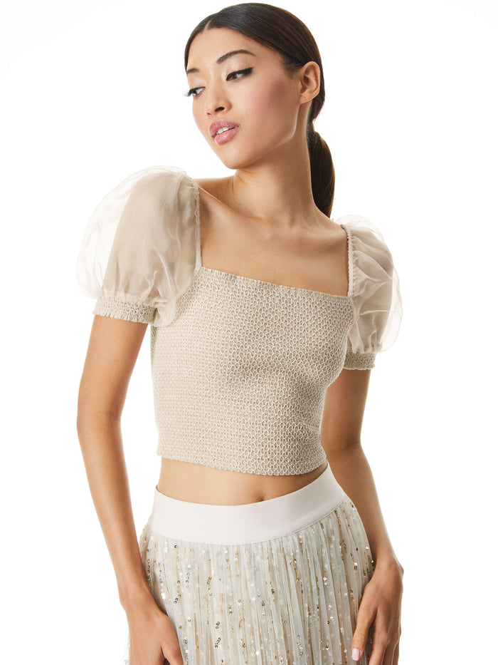 ELIANA SMOCKED CROP TOP - SESAME