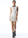 ELLIS ZIP FRONT PLEATED DRESS - OFF WHITE/BLACK