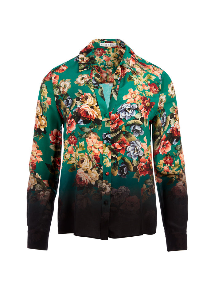 ELOISE BUTTON DOWN - CLOUD DANCER DARK TEAL MULTI
