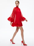 ERNA MOCK NECK CAPE SLEEVE MINI DRESS - PERFECT RUBY