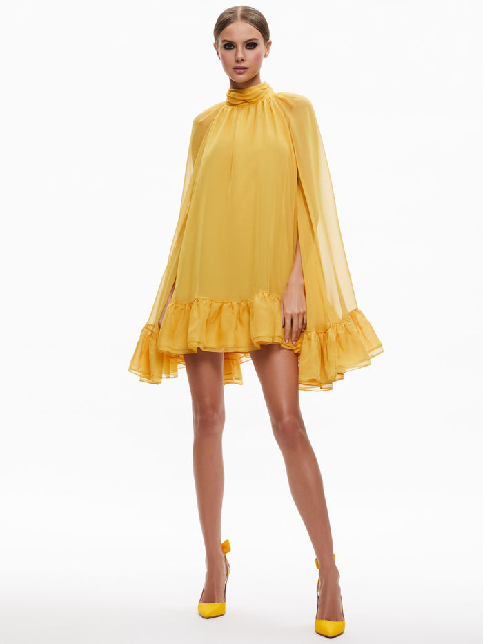 ERNA MOCK NECK CAPE SLEEVE MINI DRESS - TUSCANY