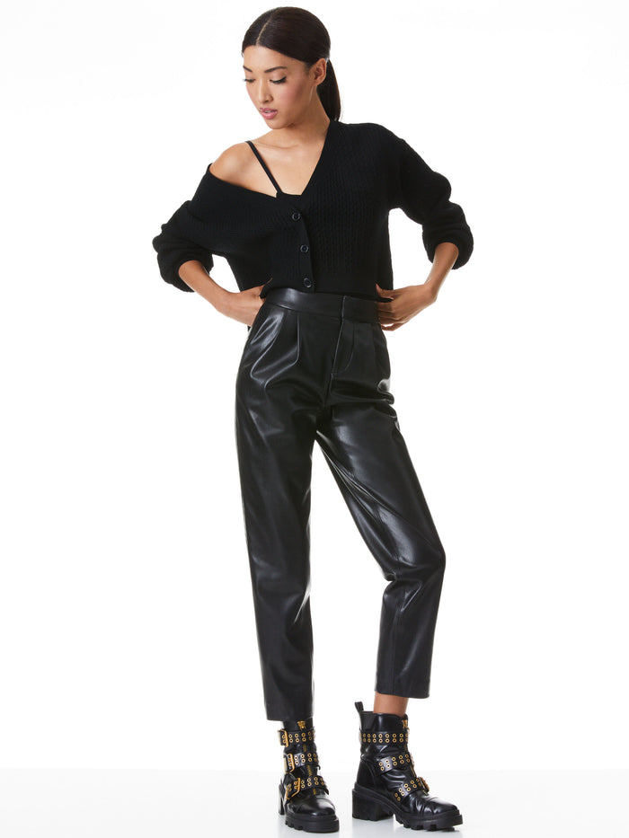 ESTA VEGAN LEATHER PLEATED PANT - BLACK