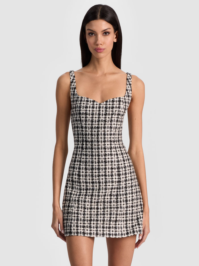EVE TWEED MINI DRESS - BLACK/OFF WHITE
