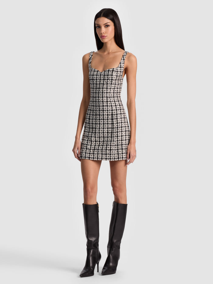 EVE TWEED MINI DRESS - BLACK/OFF WHITE