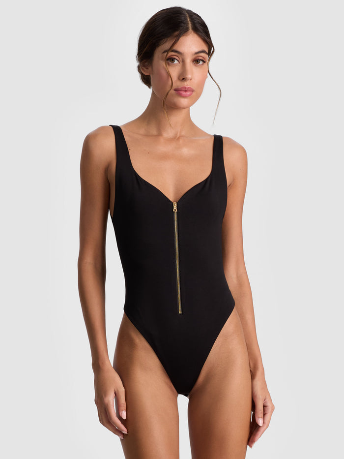 EVE ZIP FRONT BODYSUIT - BLACK