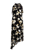 FABIOLA ASYMM RUFFLE ALINE DRS - HOLIDAY BLOSSOM-BLK LG
