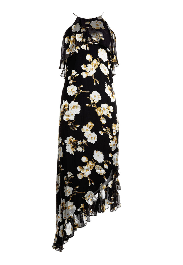 FABIOLA ASYMM RUFFLE ALINE DRS - HOLIDAY BLOSSOM-BLK LG