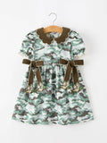 Fall Camo Bow Girls Puff Sleeve Twirl Dress